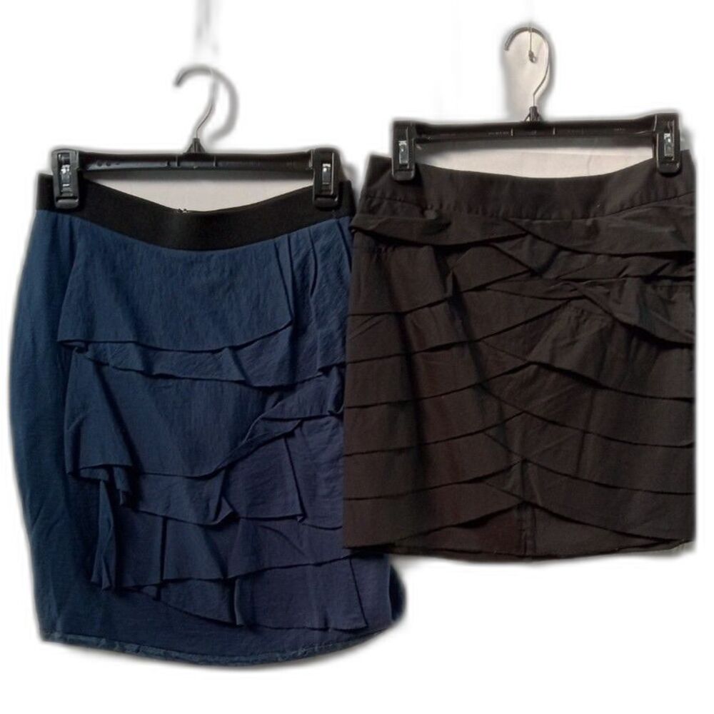 Bundle x2 BCBGMAXAZRIA Ruffle Mini Skirts Blue/Black Cotton Blend 0